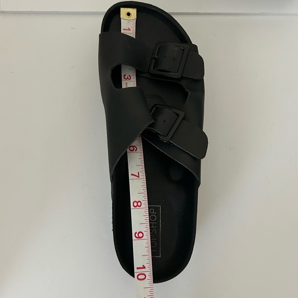 TOPSHOP Black Leather Fang Double Buckle Flatform Slip On Sandals Size 41 - Picture 4 of 8